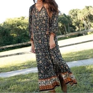 Natural Life Lula Maxi Dress Floral Tie Front Boho Peasant